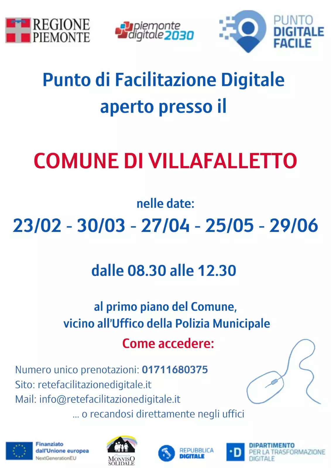 Locandina nuovo punto di facilitazione digitale - villafalletto